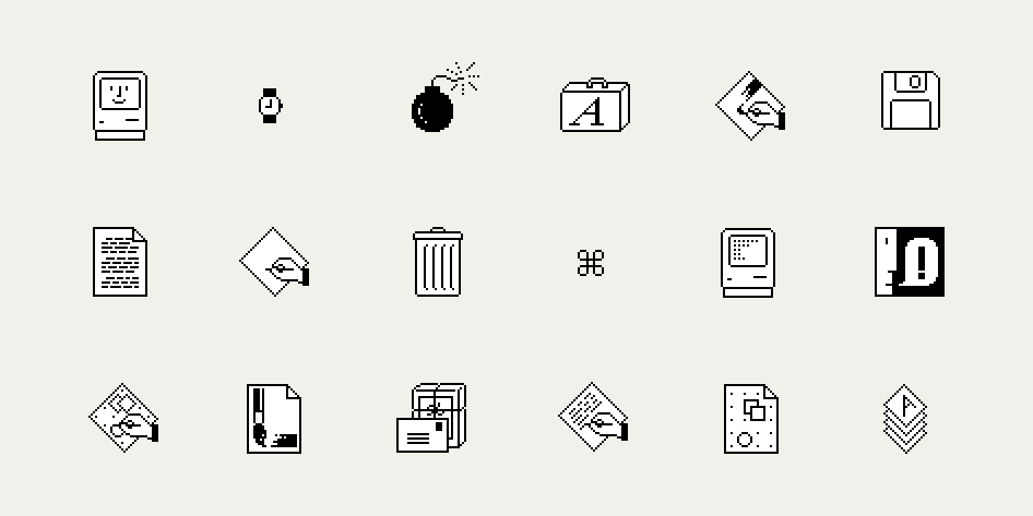 Icons by Susan Kare for the first Macintosh OS.