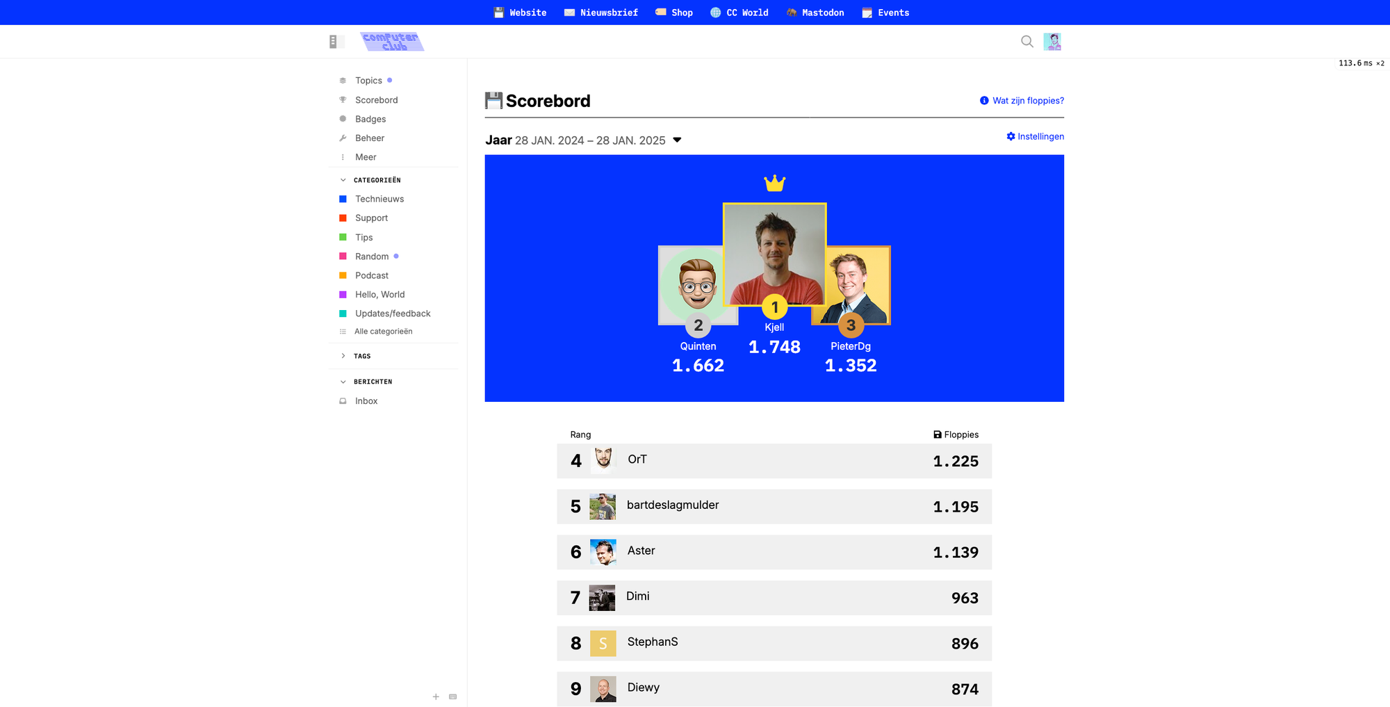 A page showing a leaderboard.