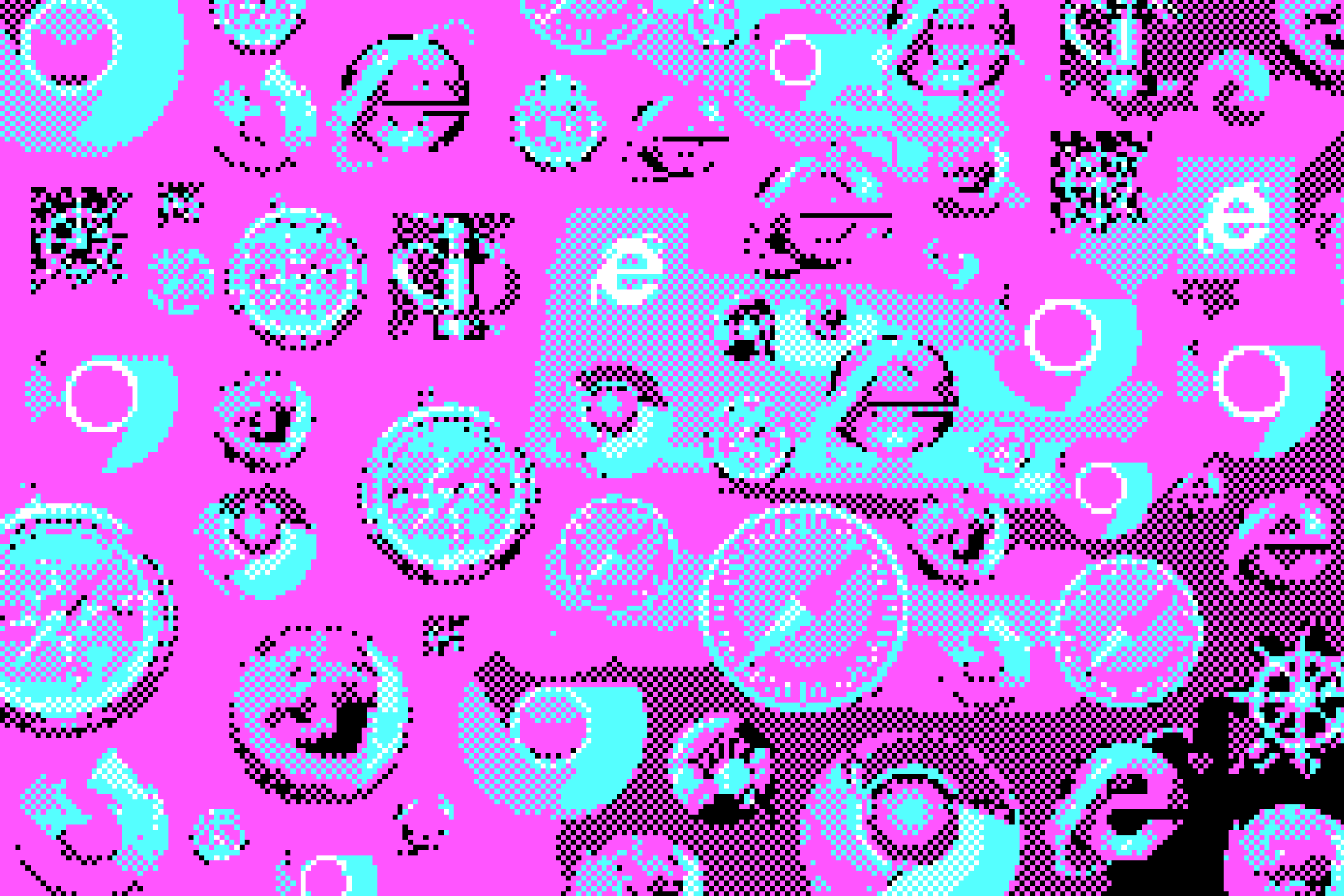 Gepixelde iconen van webbrowsers zoals Chrome, Safari, Firefox en Internet Explorer.
