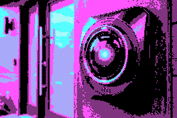 Een Ring-deurbelcamera die eruit ziet als HAL9000 uit 2001: A Space Odyssy.